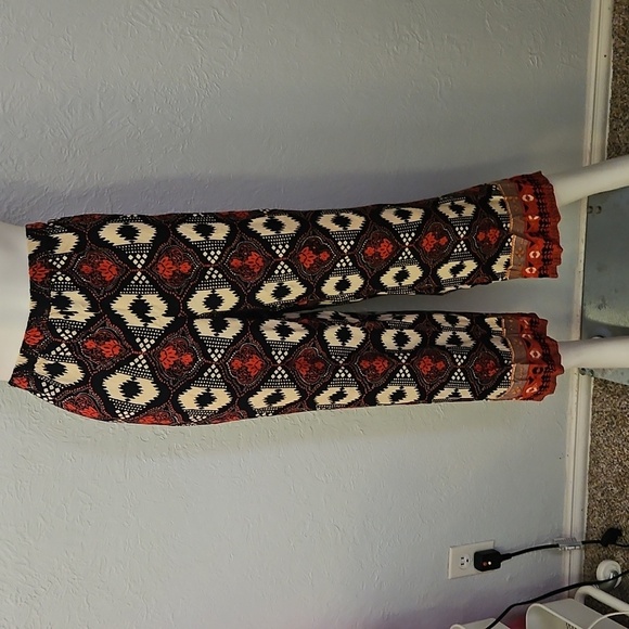 Vtg EMMA G Bohemian Ethnic Tribal Patterned Wide-Leg Cropped Pants - Picture 3 of 8